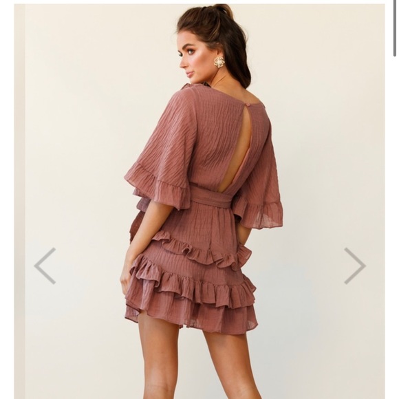 Time Will Tell Angel Sleeve Frill Detail Dress Antique Rose - Picture 2 of 5